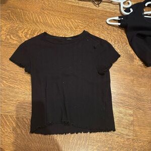 Urban Outfitters Pointelle Coquette Black Short Sleeve Tee